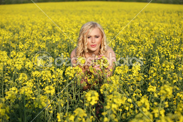 alanındaki kır çiçekleri, sarışın güzel genç kadın.