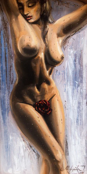 stock image Sexy, naked women oil painted on canvas