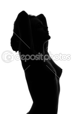 Silhouette of a naked sexy young woman. Isolated