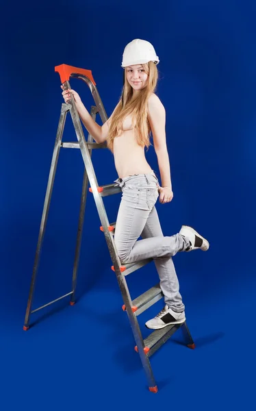 stock image Topless girl in hard hat