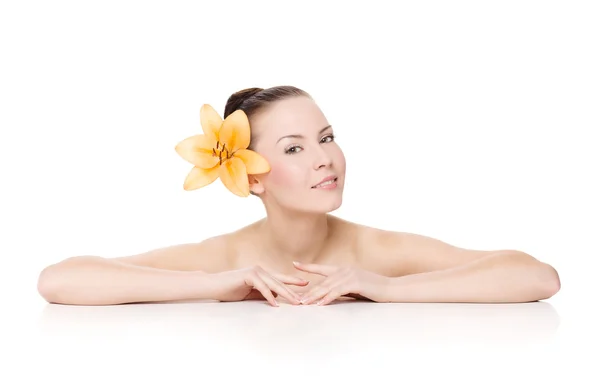 stock image Pretty lady with lily