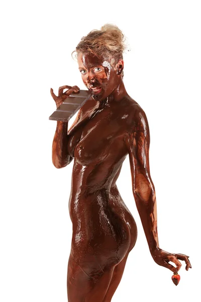 stock image Woman covered sweet cream chocolate