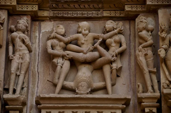 stock image Erotic sculptures at khajuraho temple, Madhya Pradesh, india, as